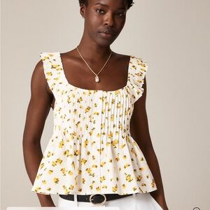 J Crew Floral Ruffle Strap Top - White and Yellow NWT